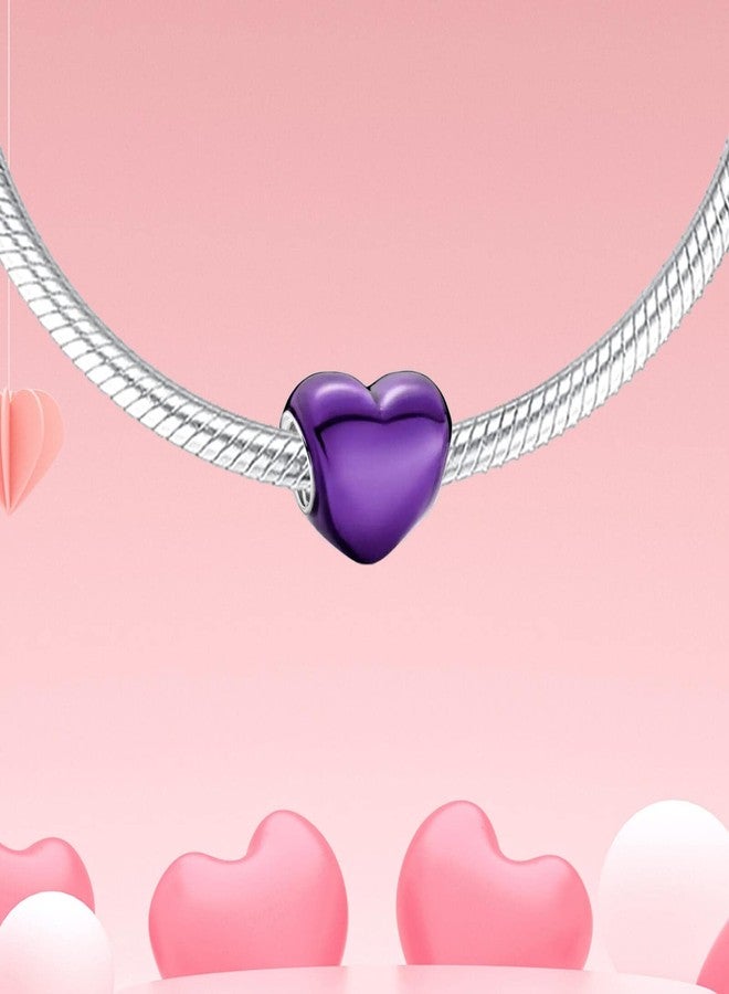 DATOUQI Metallic Purple Heart Charm for Bracelets Necklace 925 Sterling Silver Charms for Women - Image 2